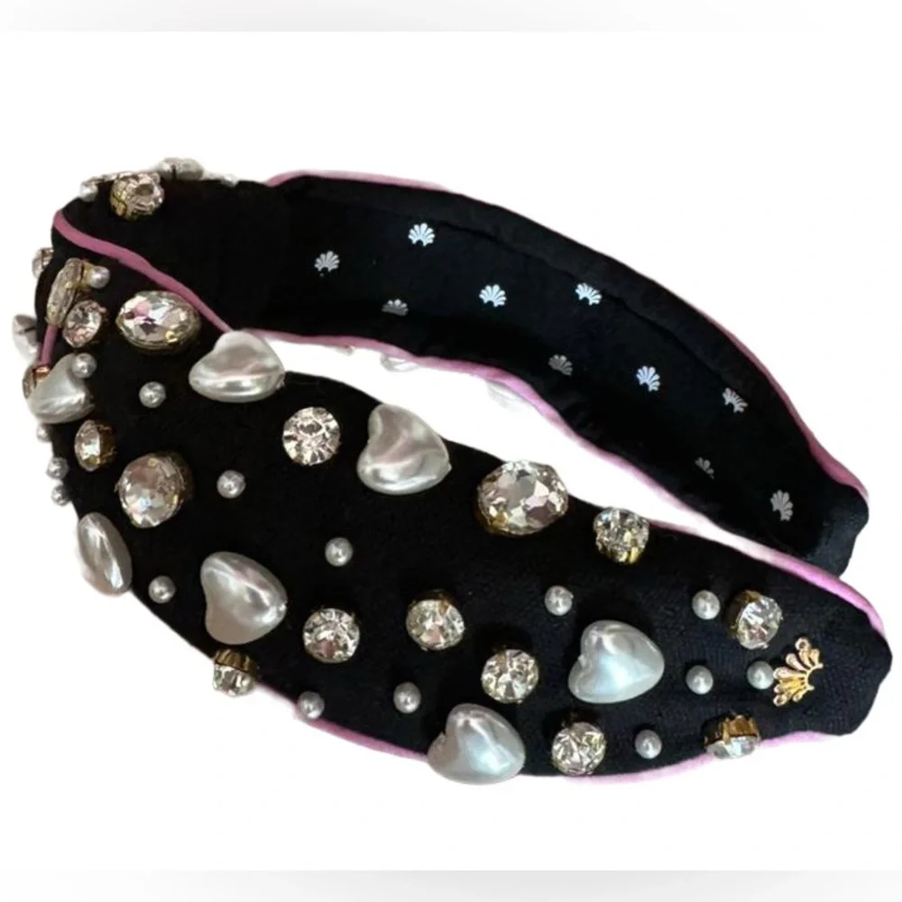 Lele Sadoughi x Roller Rabbit Black and Pink Jewel Embellished Headband - Picture 2 of 3